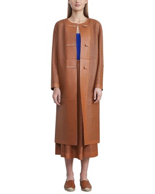 

Lafayette 148 New York Кожаное автомобильное пальто Nolan с лазерной резкой женское, Медь, NA