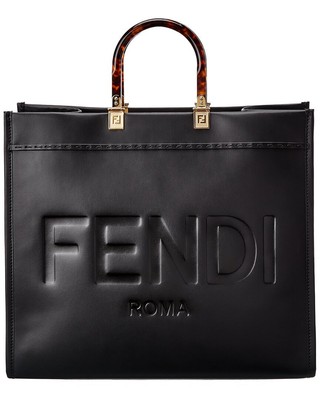 

Женская кожаная сумка-тоут Fendi Sunshine, черная, NA