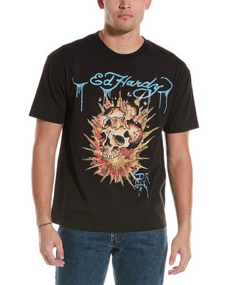 Лимитированная серия футболок с огненным черепом Ed Hardy, мужская, черная, Xl