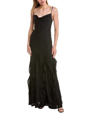 Pre-owned Nicholas Kamila Ruffle Cowl Silk Gown Women's In Black