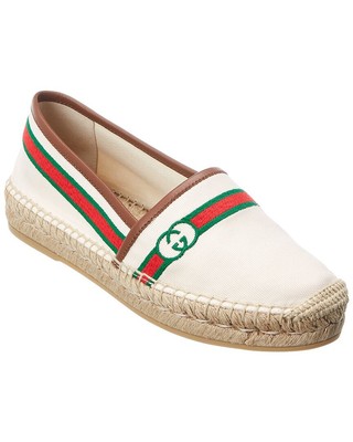 Женские эспадрильи Gucci Interlocking G с вышивкой из холста и кожи
