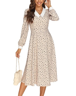 

Платье миди с рукавами до локтя Ricco Bruno, женское, Beige - polka dot