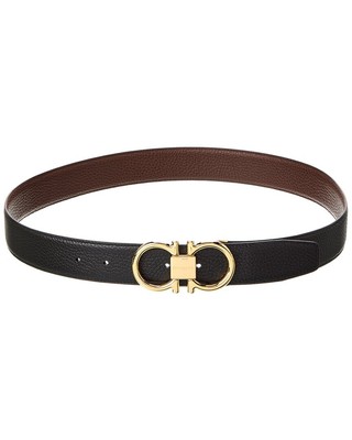Pre-owned Ferragamo Gancini Reversible & Adjustable Leather Belt Men's In Black