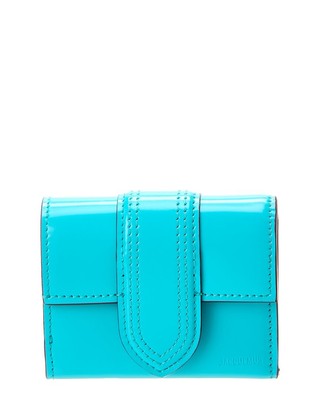 Женский кожаный французский кошелек Jacquemus Le Compact Bambino синего цвета