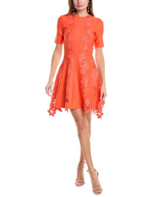 Женское платье А-силуэта Oscar De La Renta со смешанной ботанической вставкой