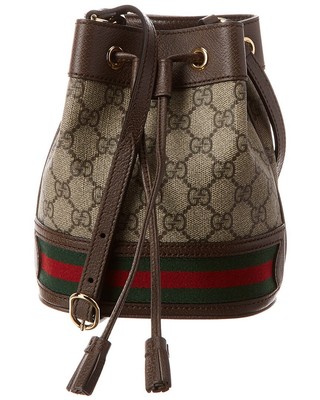 Женская сумка-ведро Gucci Ophidia Mini Gg Supreme из холста и кожи бежевого цвета
