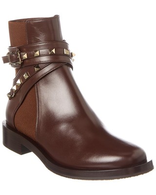 Кожаные ботинки Valentino Rockstud Женские коричневые 36