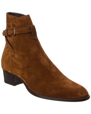 Замшевые ботильоны Saint Laurent Wyatt Jodphur мужские коричневые 40