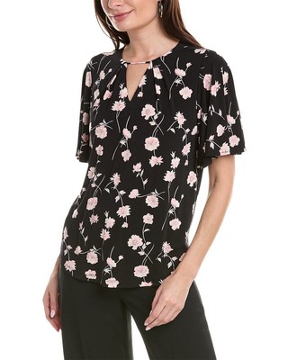Женский топ с расклешенным рукавом и складками на шее Anne Klein, черный Xs