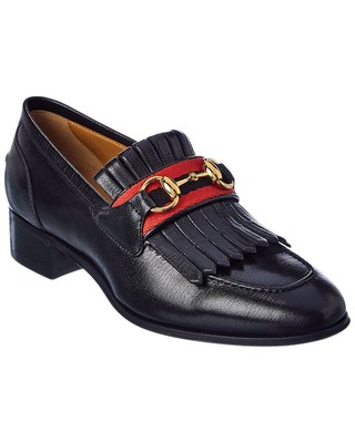 

Женские кожаные лоферы Gucci Horsebit с бахромой, черные, Черный, NA