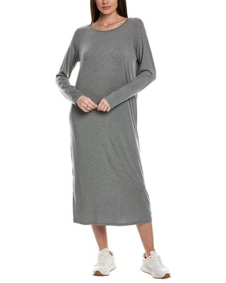 Женское серое платье-футболка миди с драгоценным камнем на шее Eileen Fisher Xxs