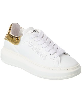Pre-owned Valentino By Mario Valentino Fresia Zip Leather Sneaker Women's In White