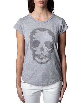 

Женская футболка скинни с заклепками и черепом Zadig - Voltaire, Gris chine