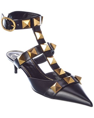 

Женские кожаные туфли-лодочки с ремешком на щиколотке Valentino Roman Stud 40, черные, Черный, NA