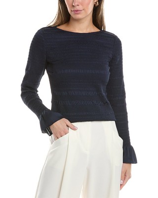 Lafayette 148 New York Smocked Blouse Womens Blue Xs