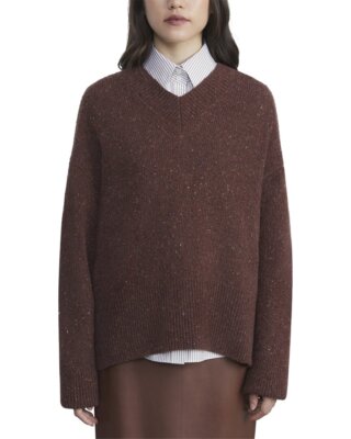 Pre-owned Lafayette 148 York Drop Shoulder V-neck Cashmere & Wool-blend Sweater In Redwood Multi