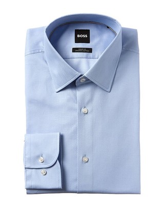 

Мужская классическая рубашка Boss Hugo Boss Sharp Fit синяя 15,5, Синий, NA
