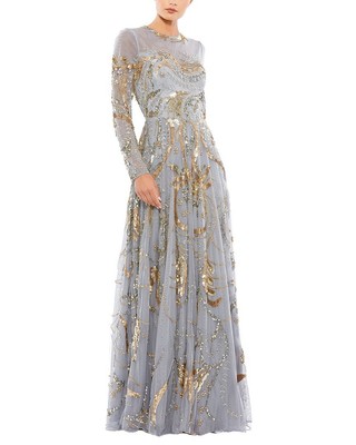 Женское платье трапециевидной формы с высоким вырезом и украшениями Mac Duggal Illusion 4