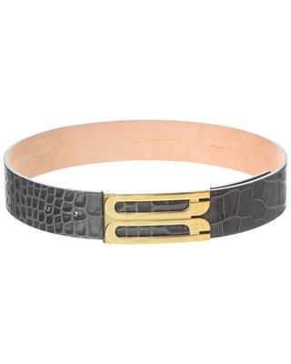Victoria Beckham Logo Plaque Embossed Leather Belt Womens Grey S