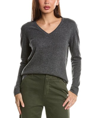 Кашемировый свитер Forte Cashmere Coverstitch с V-образным вырезом, женский серый Xs