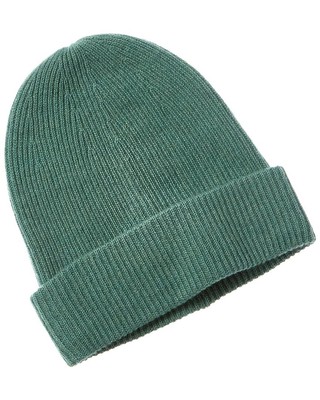 Женская кашемировая шапочка Amicale Cashmere c двойными складывающимися манжетами в рубчик с напуском, зеленая
