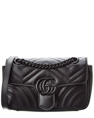 Женская кожаная сумка через плечо Gucci Gg Marmont Mini Matelasse черного цвета