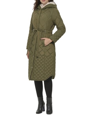 

Женское длинное стеганое пальто Kenneth Cole с поясом, Olive, NA