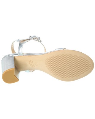 Pre-owned Stuart Weitzman Crystal 75 Leather Block Sandal Women's In Silver