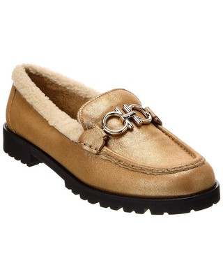 Женские кожаные мокасины Ferragamo золотистого цвета 95 C
