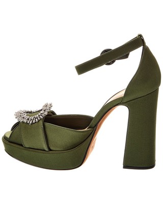 Pre-owned Alexandre Birman Madelina Curve 120 Satin Platform Pump Women's In Green