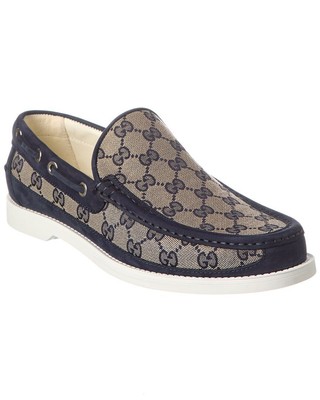 Pre-owned Gucci Canvas Moccasin Men's In Beige