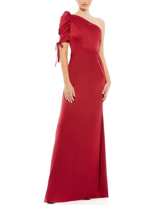 Атласное платье-труба Mac Duggal с пышными рукавами на одно плечо, женское красное 8
