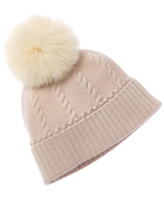 Женская кашемировая шапка Hannah Rose Cable & Rib розового цвета