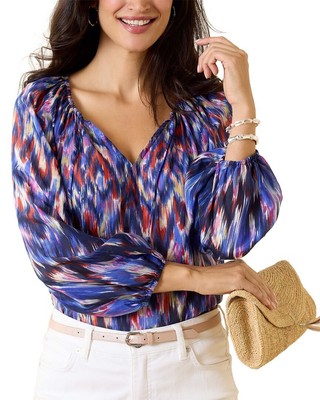Женский топ в крестьянском стиле Tommy Bahama из переливающегося шелка Ikat