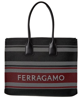 

Большая женская сумка-тоут с кожаной отделкой Ferragamo Signature, черная, NA