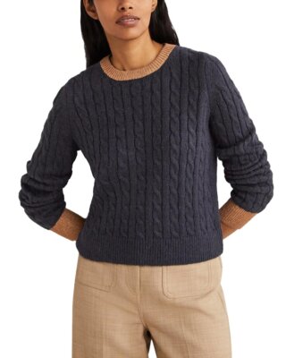 

Женский джемпер Boden Fluffy Cable из блестящей шерсти и смеси альпаки, Navy;gold sparkle