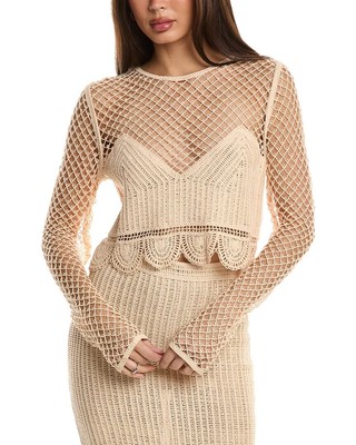 Nicholas Hana Crochet Top Womens Beige S