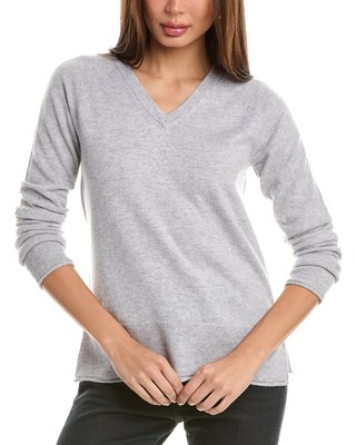 Кашемировый свитер Forte Cashmere Raglan с V-образным вырезом, женский серебристый L