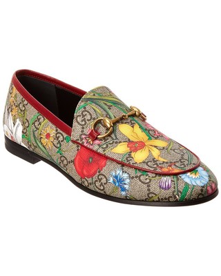 Женские мокасины из холста и кожи Gucci Jordaan Gg Flora
