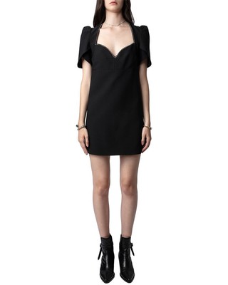 Pre-owned Zadig & Voltaire Roxelle Crepe Strass Dress Women's Xs In Noir