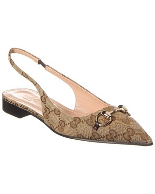 Gucci Horsebit Gg Canvas Slingback Ballerina Flat Womens Beige 37