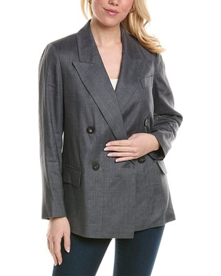 Pre-owned Peserico Linen & Wool-blend Jacket Women's In Blue