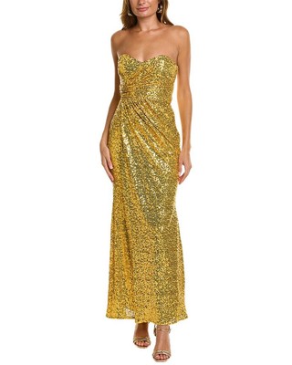

Женское платье без бретелек с блестками Badgley Mischka, Желтый