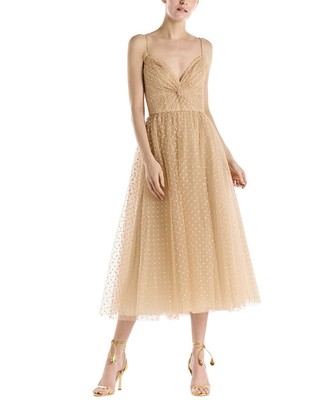 Monique Lhuillier Crystal Tulle Silk-Lined Cocktail Dress Womens  4
