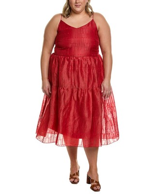 Женское макси-платье из смеси льна и шелка Lafayette 148 New York Plus Hartford красного цвета