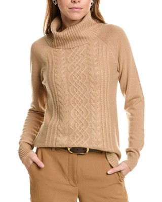 Sofiacashmere Ornate Cable Front Turtleneck Cashmere Sweater Womens Brown S