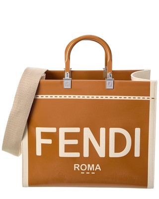 

Женская лакированная сумка-тоут среднего размера Fendi Sunshine, коричневый цвет, NA
