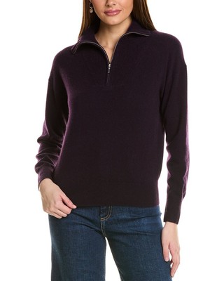 Amicale Cashmere Rib Detail 1/4-Zip Cashmere Pullover Womens Red S