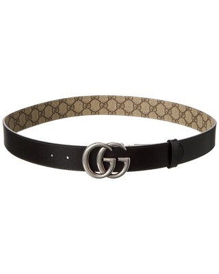 Pre-owned Gucci Reversible Canvas & Leather Belt Men's Black 95