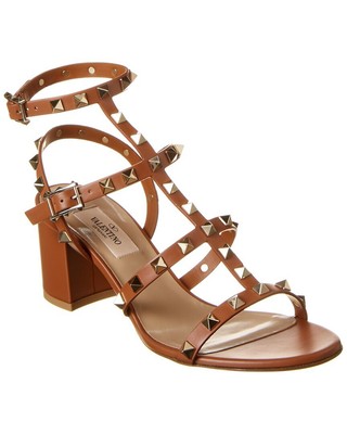 

Женские кожаные сандалии с ремешком на щиколотке Valentino Rockstud Caged 60, коричневые 39,5, Коричневый, NA